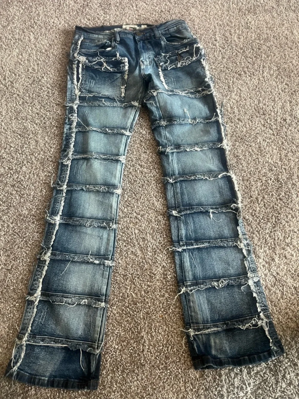 Men's Slim Distressed Panel Blue Jeans